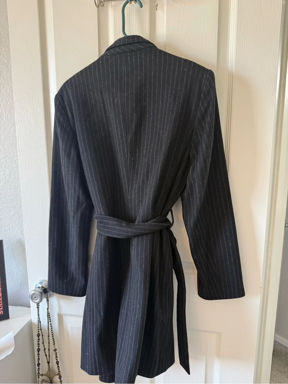 Louben Black Pinstripe Wool Cashmere Belted Coat Jacket Sz 8 Canada